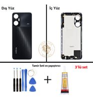 Infinix Hot 20 5G Siyah Uyumlu Arka Kapak + Yapıştırıcı ve Vida Seti Arka Cam Batarya Pil Kapağı