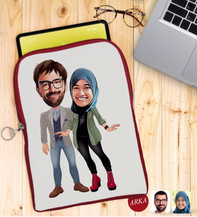 BK Gift Kişiye Özel Sevgililer Karikatürlü Taşınabilir Koruyucu Tablet Kılıfı & Organizer Çanta - Kırmızı-60