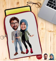 BK Gift Kişiye Özel Sevgililer Karikatürlü Taşınabilir Koruyucu Tablet Kılıfı & Organizer Çanta - Kırmızı-60