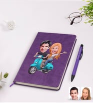 BK Gift Kişiye Özel Sevgililer Karikatürlü Mor Termo Deri Defter Kalem Seti Model 99