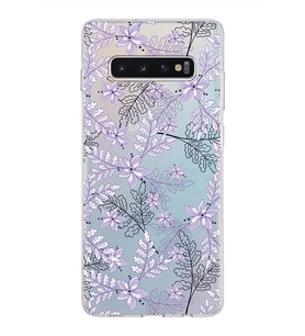 Samsung Galaxy S10 Plus Kapak Floral Lila Tasarımlı Şeffaf Silikon Kılıf