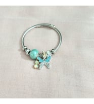 kadın zirkon taşlı kelebek detaylı çelik pandora (Mavi)
