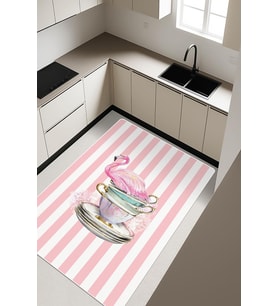 Flamingo Desenli Dijital Baskı Kaymaz Taban Mutfak Halısı H0049 (Çok Renkli)