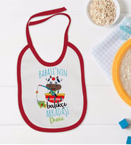 BK Kids Kişiye Özel Babasının Balıkçı Arkadaşı Tasarımlı Kırmızı Bebek Mama Önlüğü-1