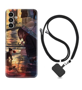 Samsung A23 A31 A32 A50 A51 A52 A53 A70 Kılıf Boyun Askılı Silikon Kız ve Kedi 1762