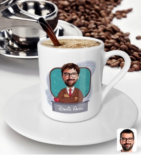 BK Gift Kişiye Özel Erkek Öğretmen Karikatürlü Türk Kahvesi Fincanı-3 (Beyaz)