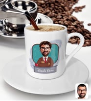 BK Gift Kişiye Özel Erkek Öğretmen Karikatürlü Türk Kahvesi Fincanı-3 (Beyaz)