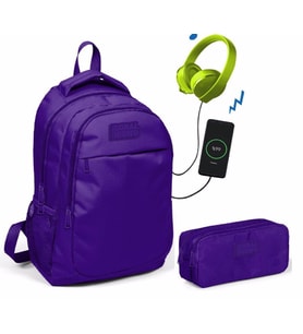 Coral High Kids Mor Kız Çocuk İlkokul Çantası ve Kalemlik Seti - USB Soketli