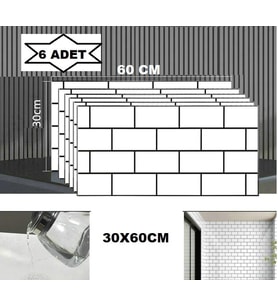 6 Adet 60x30cm Beyaz Tuğla Desen Yapışkanlı Karavan Prefabrik Banyo Wc Duvar Paneli Shiny-19