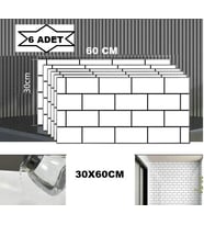 6 Adet 60x30cm Beyaz Tuğla Desen Yapışkanlı Karavan Prefabrik Banyo Wc Duvar Paneli Shiny-19
