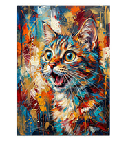 Renkli Pop Art Şaşkın Kedi Dekoratif Kanvas - Mdf Ahşap Tablo