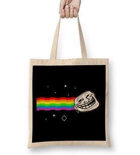 Troll Face Nyan Cat Meme Bez Çanta Uzun Saplı