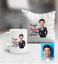 Kişiye Özel Karikatürlü Kolay Yetişmiyor Kupa ve Yastık Hediye Seti Erkek Sevgiliye Abiye Babaya Doğum Günü Hediyesi (Beyaz)