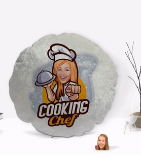 BK Gift Kişiye Özel Kadın Chef Karikatürlü Yuvarlak Dekoratif Kırlent Yastık-15