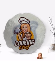 BK Gift Kişiye Özel Kadın Chef Karikatürlü Yuvarlak Dekoratif Kırlent Yastık-15