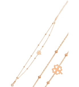 Gümüş rose top top çift zincirli yonca bileklik SGTL11867ROSE