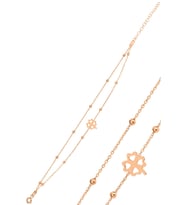 Gümüş rose top top çift zincirli yonca bileklik SGTL11867ROSE