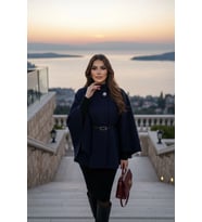 Gold Detaylı Kaşe Pelerin Panço 6100 (Lacivert)