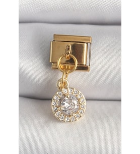 316L Çelik Gold Renk Sallantı Daire Zirkon Taşlı Nomination Charm - TJ-BC1342
