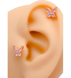 Taşlı Kelebek Figürlü Kıkırdak Helix Tragus Piercing(1adet)