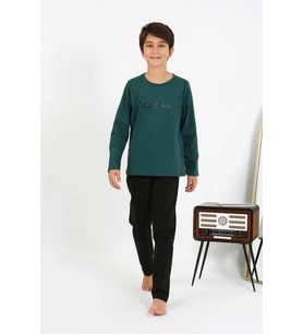 pilelistore- Erkek Çocuk Uzun Kol Penye Pijama Takım ZümrütYeşili (Zümrüt Yeşili)