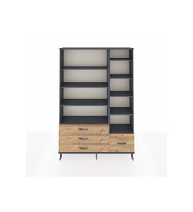 Arges Dolap 9 Raflı 4 Çekmeceli  132x30x195 Antrasit-Antrasit/Çam