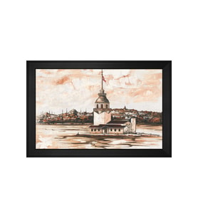 Kız Kulesi Motifli Kanvas Tablo 50 x 70 cm Siyah Çerçeve