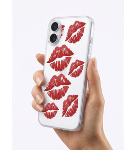 İphone 16 Kırmızı Dudak / Öpücük Desenli Şeffaf Telefon Kılıfı - GLST5841-4731