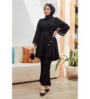 İspanyol Paça Pantolon Tunik Takım - Siyah