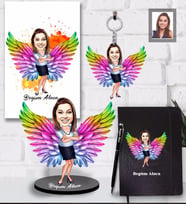 Kişiye Özel Melek Anne Karikatürlü 5 li Hediye Seti  Model-1