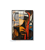 Dikey Çerçeveli Cam Afrikan Figur Modern Ev Dekoru Duvar Sanatı Ev Ofis Tablosu (Siyah)