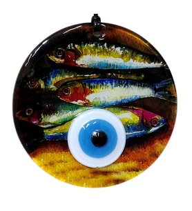Balık Desenli 12 Cm Füzyon Cam Duvar Süsü (Çok Renkli)
