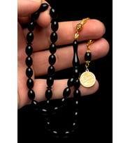 Kemal Atatürk İmzalı Gümüş Püskül 7x11mm Siyah Sıkma Kehribar Tesbih