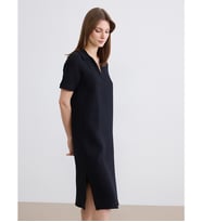LCW Comfort Siyah Polo Yaka Yırtmaçlı Elbise
