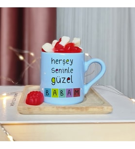 Her Şey Seninle Güzel Babam Tasarımlı Mavi Türk Kahvesi Fincan