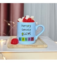 Her Şey Seninle Güzel Babam Tasarımlı Mavi Türk Kahvesi Fincan