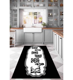 Siyah Kaymaz Taban Yıkanan Kitchen Yazılı Mutfak Halısı MT11