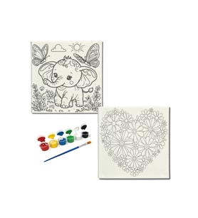 Okul Etkinliği-2'li Tuval Boyama Seti. 20x20 Cm Uv Baskı 6 Akrilik Boya 1 Fırça-model-258