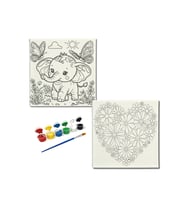 Okul Etkinliği-2'li Tuval Boyama Seti. 20x20 Cm Uv Baskı 6 Akrilik Boya 1 Fırça-model-258