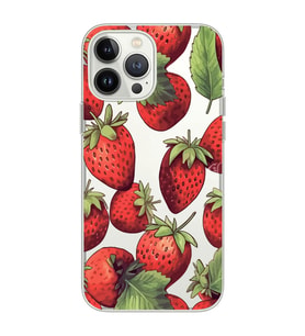 Iphone 15 Pro Uyumlu Çilek Desenli Şeffaf Telefon Kılıfı