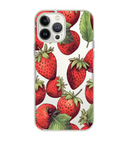 Iphone 15 Pro Uyumlu Çilek Desenli Şeffaf Telefon Kılıfı