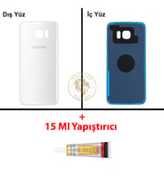 Samsung Galaxy S7 Edge Beyaz Renk Arka Kapak + B7000 Yapıştırıcı Arka Cam Batarya Kapağı Pil Kapağı Lazer Kesim Back Cover Galaxy S7 Edge Uyumlu