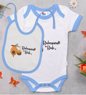 BK Kids Babasının Balı Tasarımlı Mavi Bebek Body Zıbın ve Mama Önlüğü Hediye Seti-1
