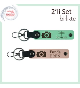 Sevgiliye Anıları Taşıyan Deri Hediyelik, Fotoğraf Figürlü Kişisel Yazılı Set, Açık Yeşil-Yavru Ağzı