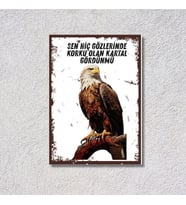 Kartal Figürlü Dekoratif MDF Tablo - "Sen Hiç Gözlerinde Korku Olan Kartal Gördün mü" Duvar Dekoru - 20x28 cm