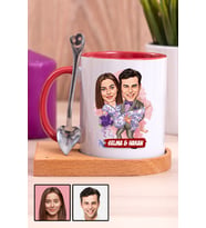 Eşe Romantik Hediye Karikatürlü Ahşap Altlıklı Kırmızı Kupa Bardak