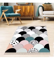Patchwork Desenli Müzik Notalı Dijital Baskı Yıkanabilir Kaymaz Taban Modern Salon Halısı ve Yolluk (Çok Renkli)