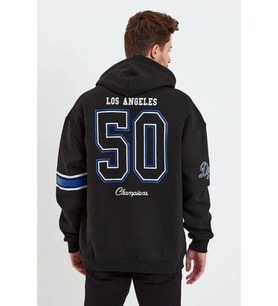 Erkek Baskılı Kapşonlu Üç Iplik Oversize Sweatshirt - Siyah