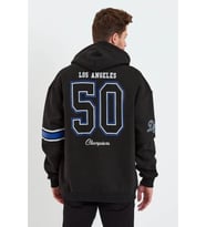 Erkek Baskılı Kapşonlu Üç Iplik Oversize Sweatshirt - Siyah