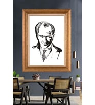 Altın Varaklı Çerçeveli Paspartulu Atatürk Tablo DC1340 (Gold)